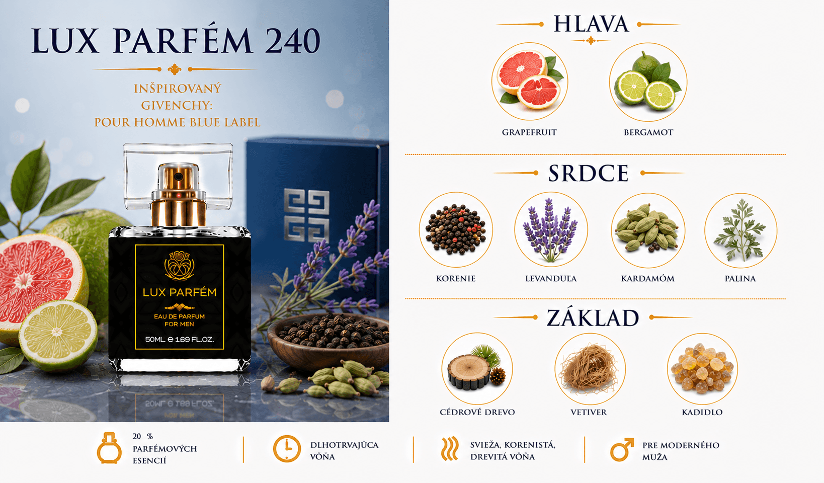 Lux Parfém 240 – Inšpirovaný Givenchy: Pour Homme Blue Label